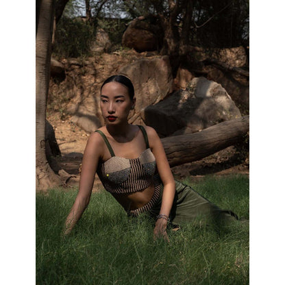 Amka India Black Amal Stones and Beads Crop Top