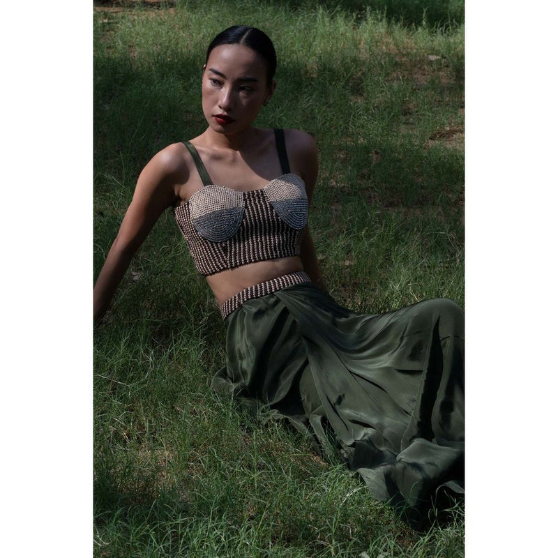 Amka India Black Amal Stones and Beads Crop Top