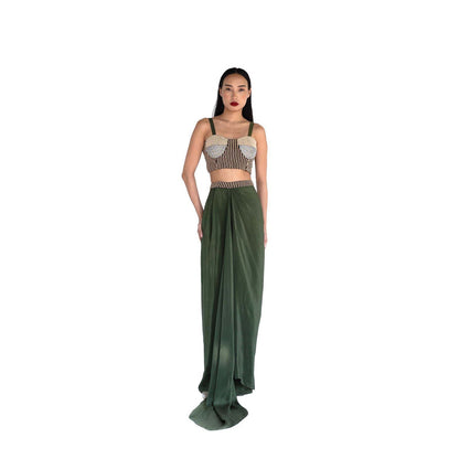 Amka India Green Amla Embellished Crop Top and Skirt (Set of 2)