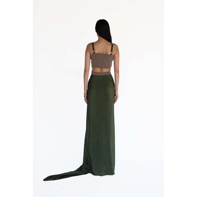 Amka India Green Amla Embellished Crop Top and Skirt (Set of 2)