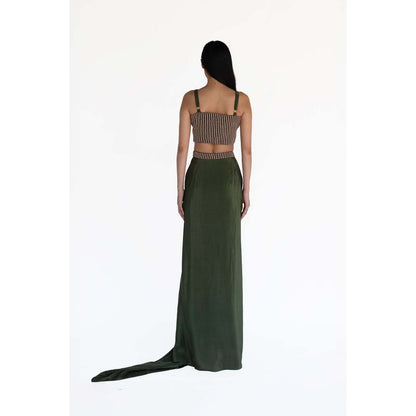 Amka India Green Amla Embellished Crop Top and Skirt (Set of 2)