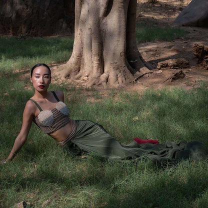 Amka India Green Amla Embellished Crop Top and Skirt (Set of 2)