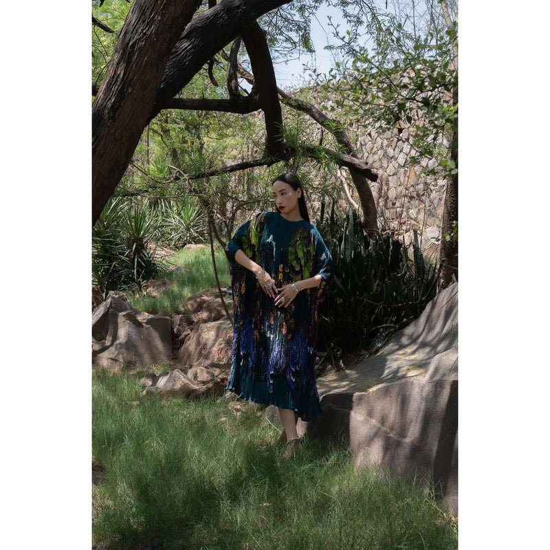 Amka India Blue Bloom Printed Kaftan