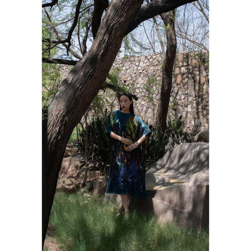 Amka India Blue Bloom Printed Kaftan