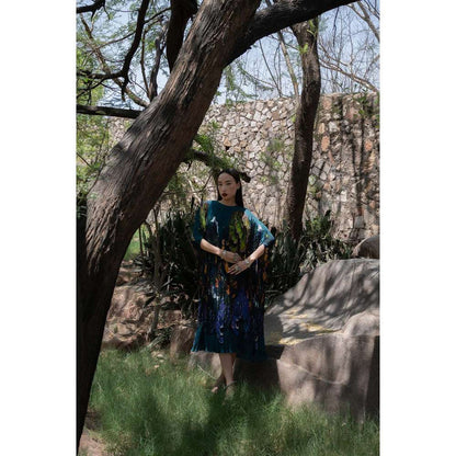 Amka India Blue Bloom Printed Kaftan