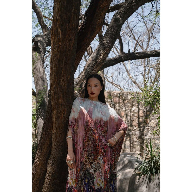 Amka India Pink Bloom Printed Kaftan