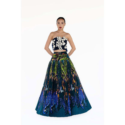 Amka India Blue Dokmai Printed Top and Skirt (Set of 2)