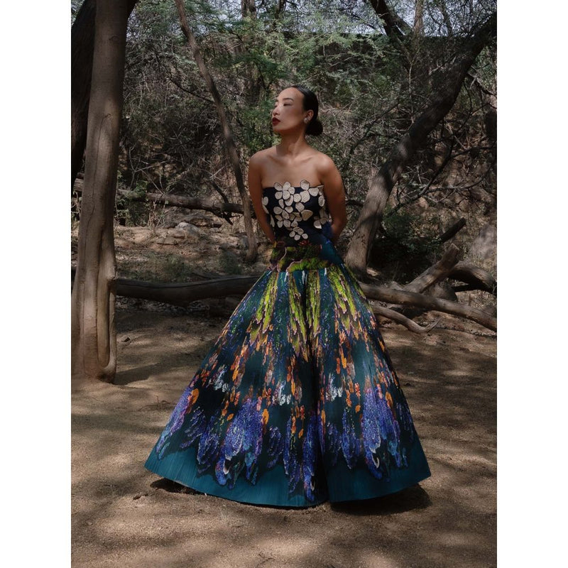 Amka India Blue Dokmai Printed Top and Skirt (Set of 2)