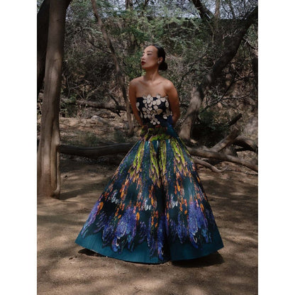 Amka India Blue Dokmai Printed Top and Skirt (Set of 2)