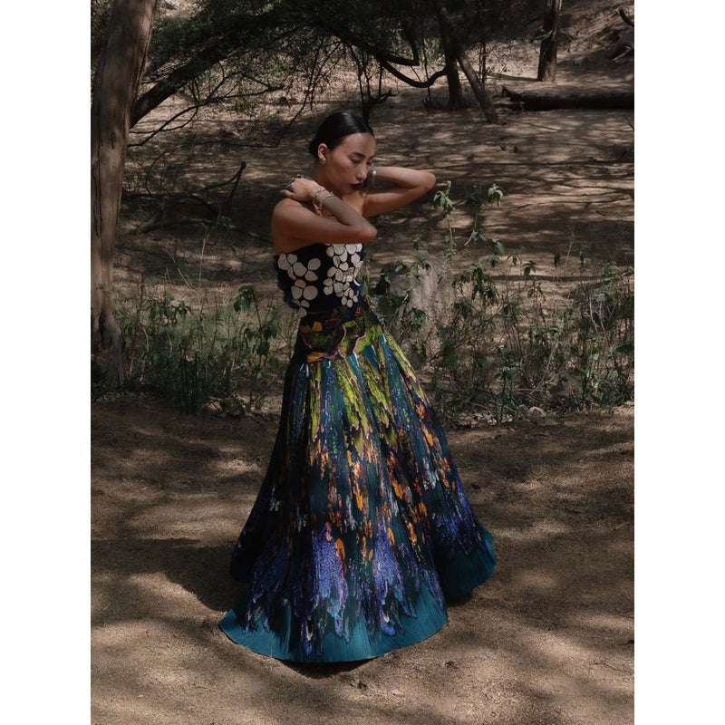 Amka India Blue Dokmai Printed Top and Skirt (Set of 2)