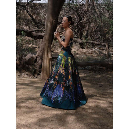 Amka India Blue Dokmai Printed Top and Skirt (Set of 2)