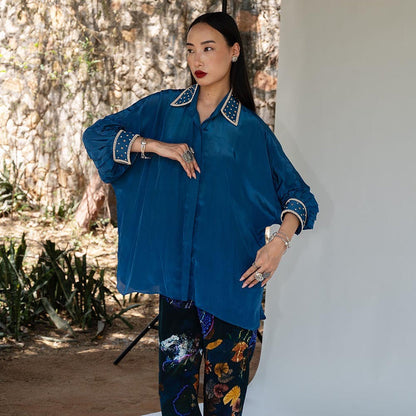 Amka India Blue Sudoku Solid Shirt