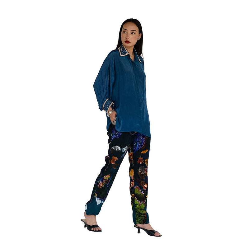 Amka India Blue Sudoku Solid Shirt