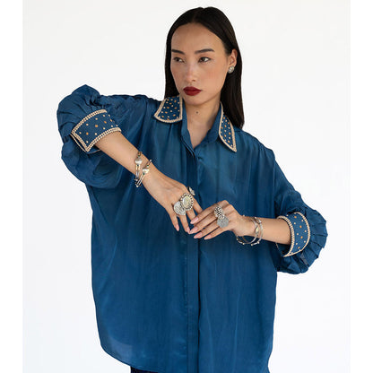 Amka India Blue Sudoku Solid Shirt