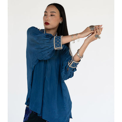 Amka India Blue Sudoku Solid Shirt