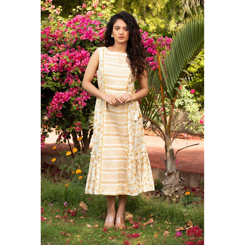 Amoree Off White Dori Sleeveless Mix Match Print Dress