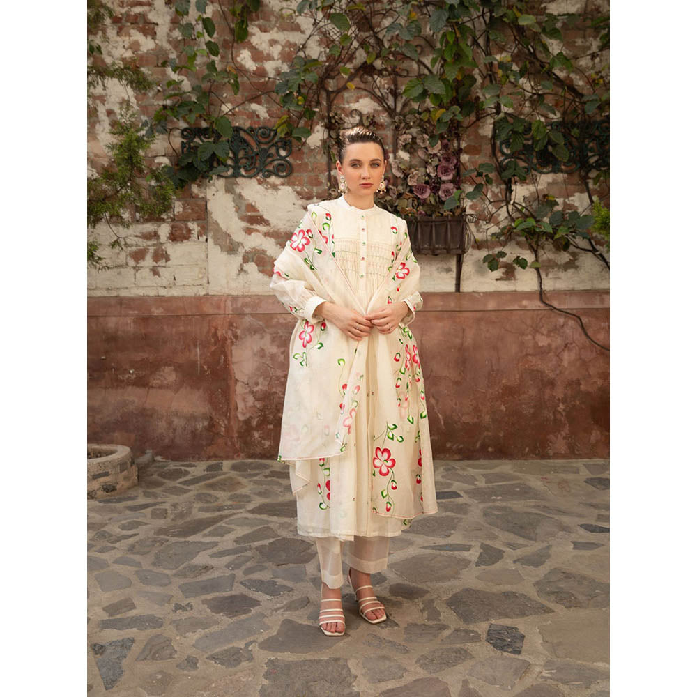 Amoree Ivory Bloom Embroidered Kurta with Pant and Dupatta (Set of 3)