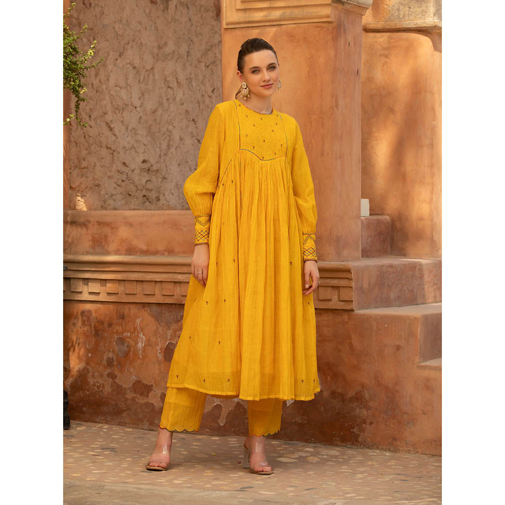 Amoree Marigold Charm Anarkali and Pant (Set of 2)