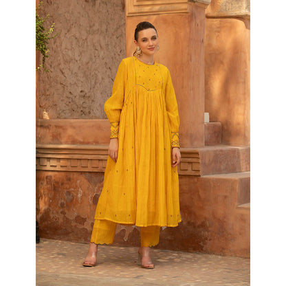Amoree Marigold Charm Anarkali and Pant (Set of 2)