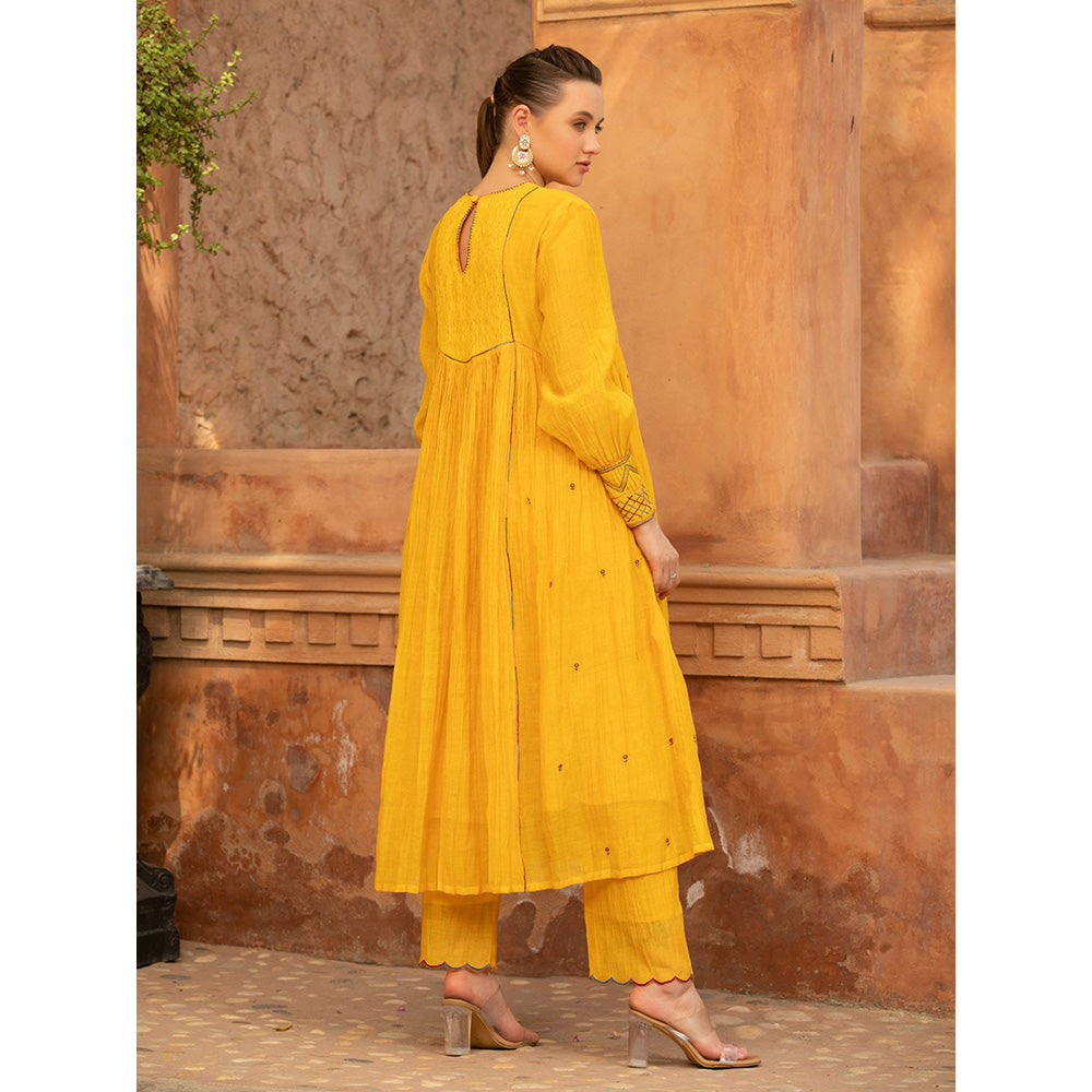 Amoree Marigold Charm Anarkali and Pant (Set of 2)