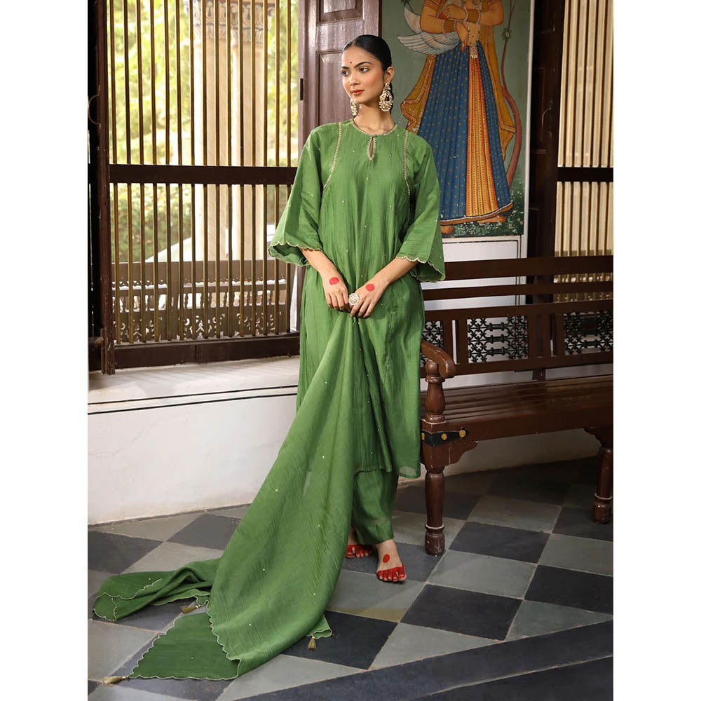 Amoree Green Rudra Aari & Sequin Embroidered Kurta with Pant and Dupatta (Set of 3)