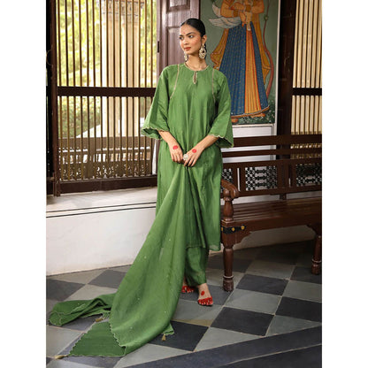 Amoree Green Rudra Aari & Sequin Embroidered Kurta with Pant and Dupatta (Set of 3)