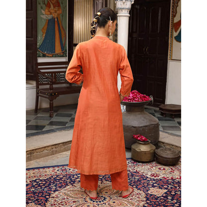 Amoree Rust Embroidered Kurta with Pant and Dupatta (Set of 3)
