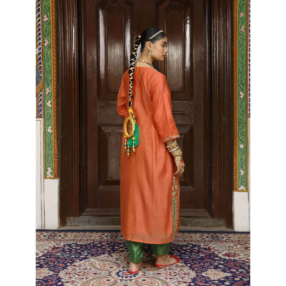 Amoree Rust Pichwai Embroidered Kurta with Pant and Dupatta (Set of 3)