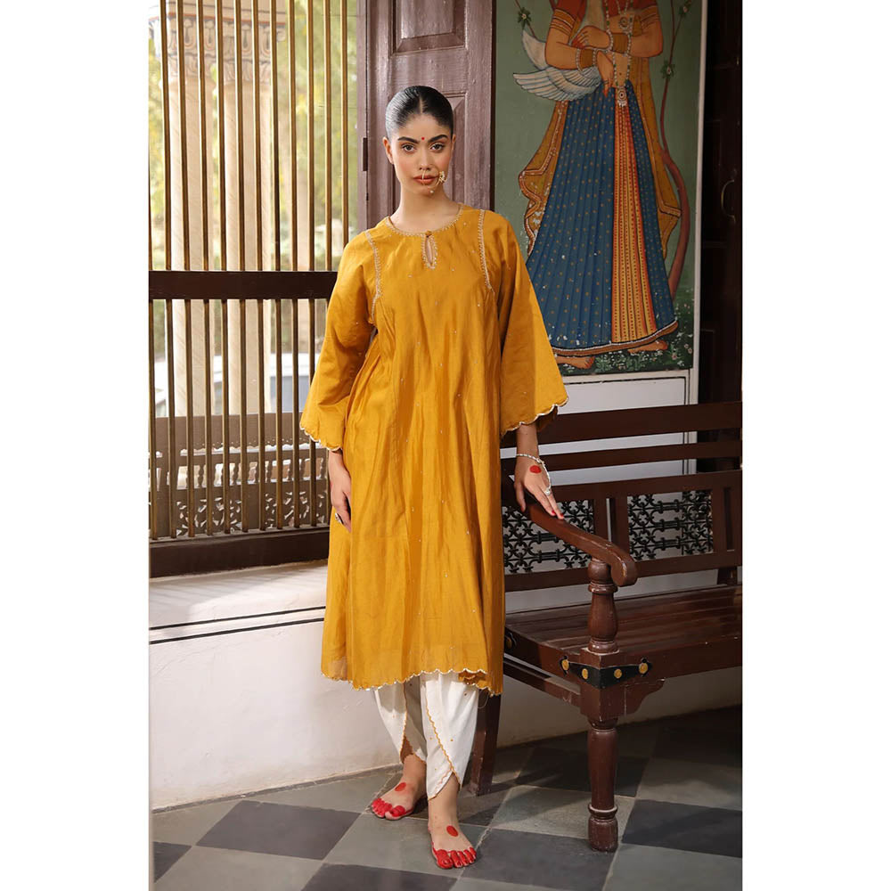 Amoree Mustard Rudra Aari & Sequin Embroidered Kurta & Dhoti (Set of 2)
