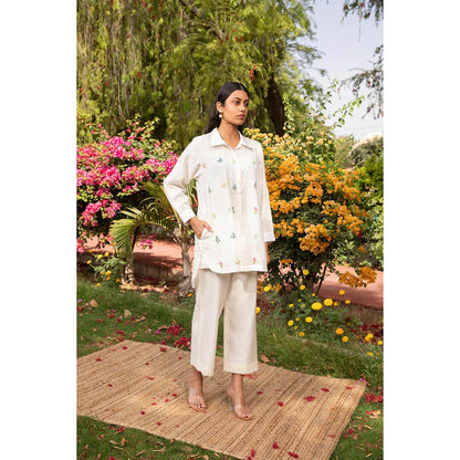 Amoree Womens Embroidered Off White Co-Ord Set
