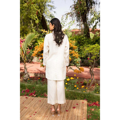 Amoree Womens Embroidered Off White Co-Ord Set