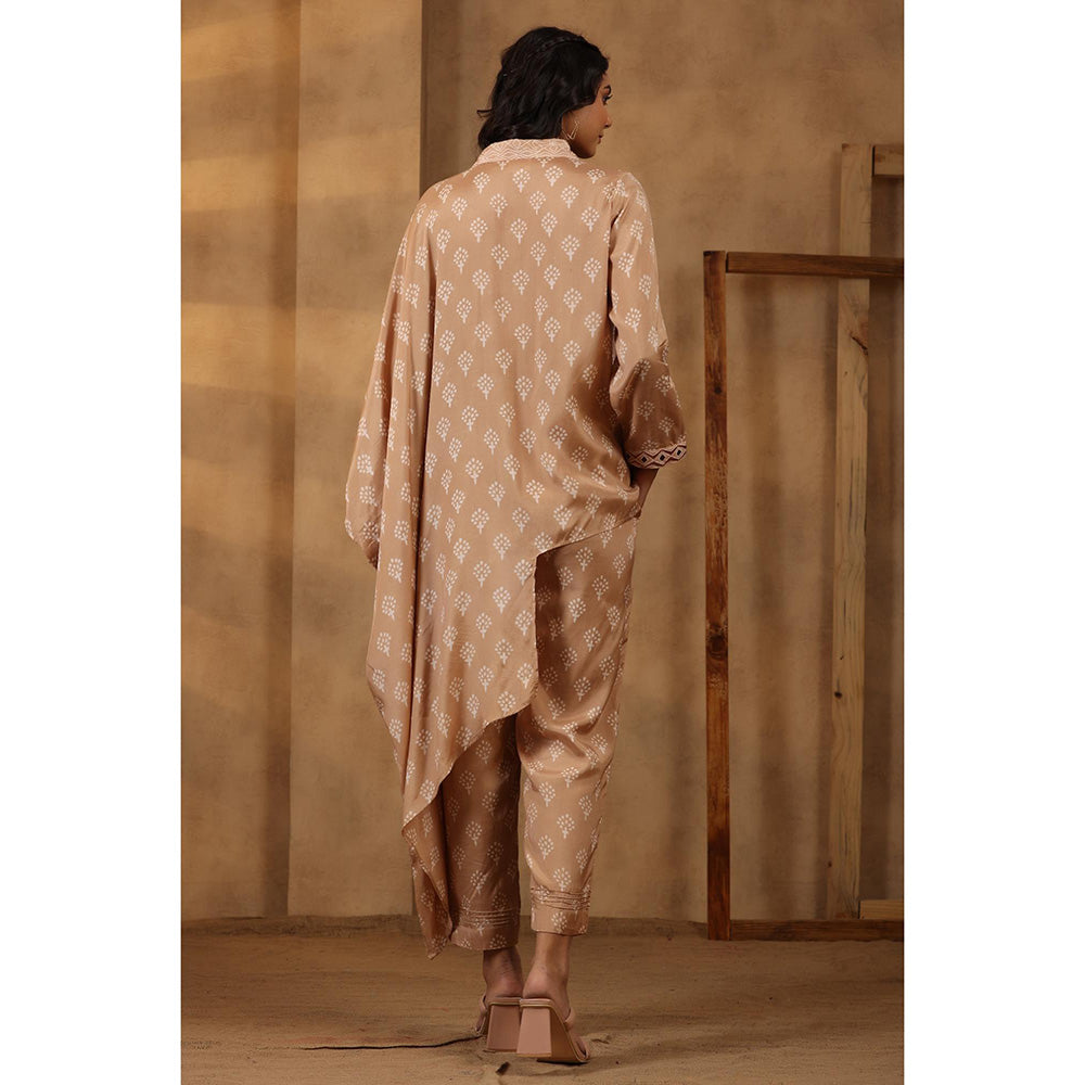 Amoree Womens Printed Beige Co-Ord Set