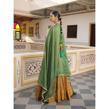 Amoree Womens Checks Yellow Lehenga with Stitched Blouse and Dupatta