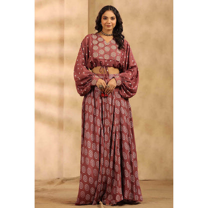 Amoree Womens Printed Pink Lehenga with Stitched Blouse