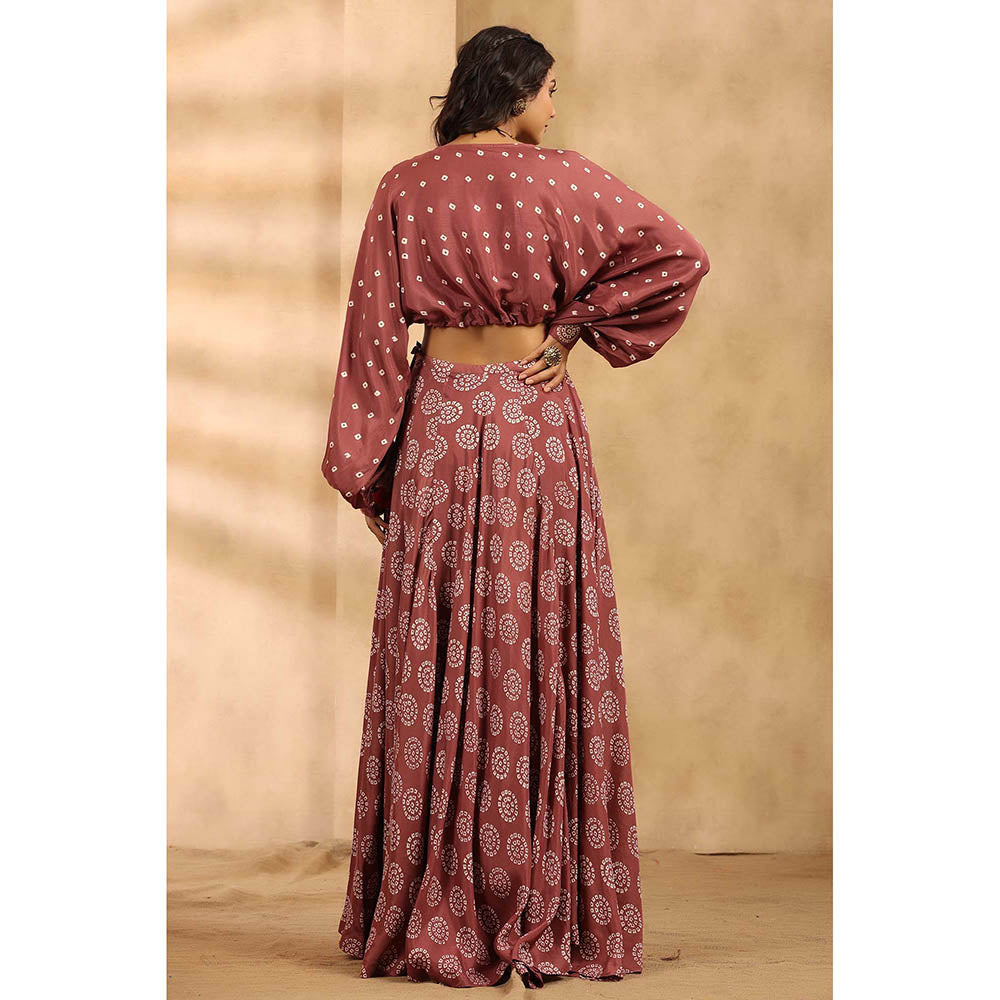 Amoree Womens Printed Pink Lehenga with Stitched Blouse