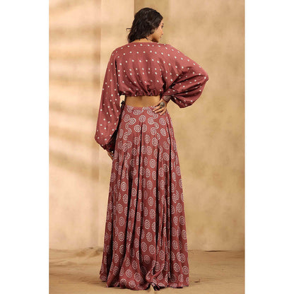 Amoree Womens Printed Pink Lehenga with Stitched Blouse