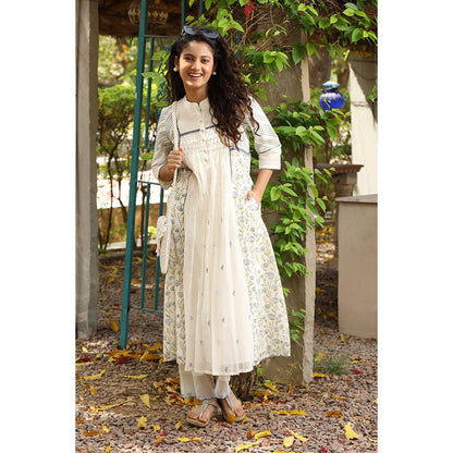 Amoree White Asmee Floral Print Kurta and Pant