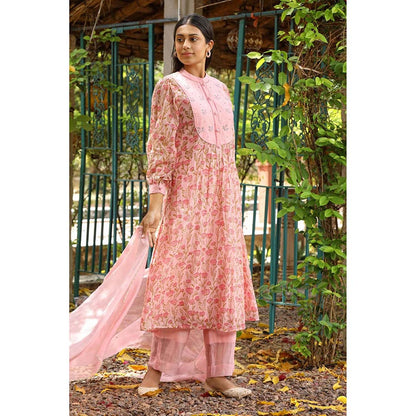 Amoree Pink Bougan Floral Print Kurta with Pant & Dupatta