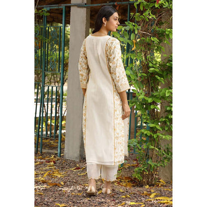 Amoree White Straight Floral Print Kurta with Pant & Dupatta