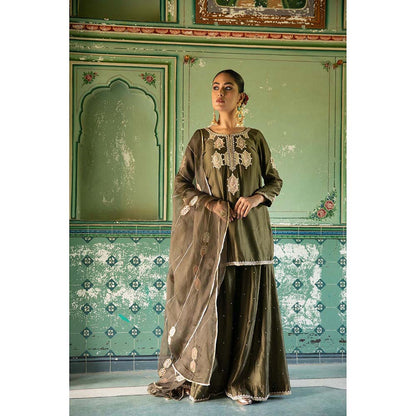 Amoree Green A-Line Kurti with Palazzo and Dupatta