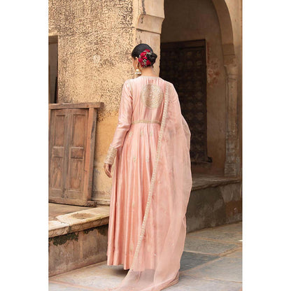 Amoree Peach Chanderi Anarkali with Pant and Dupatta