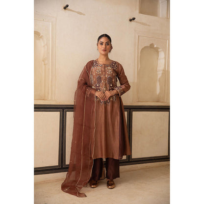 Amoree Brown Kurta with Pant and Dupatta