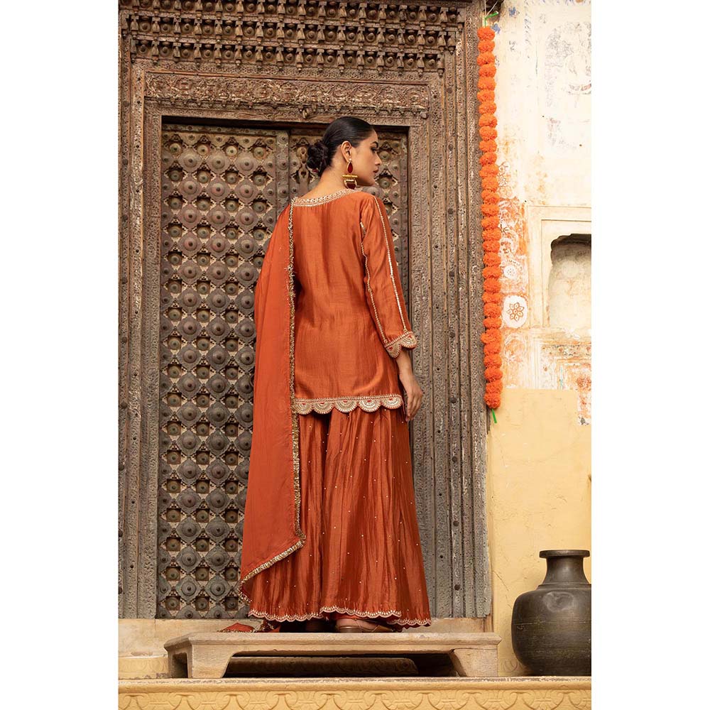 Amoree Brown Flared Sharara with Kurti and Dupatta