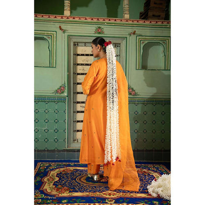 Amoree Orange A-Line Chanderi Silk Kurta with Pant and Dupatta