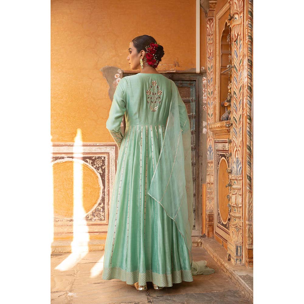 Amoree Turquoise Anarkali with Pant and Dupatta