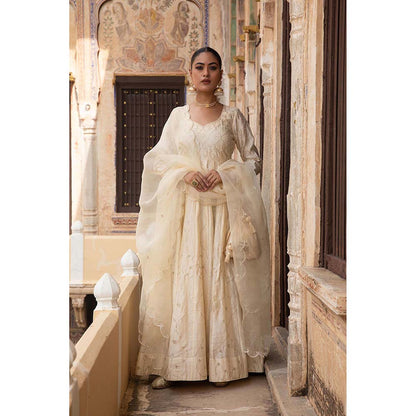 Amoree Ivory Anarkali with Pant and Dupatta