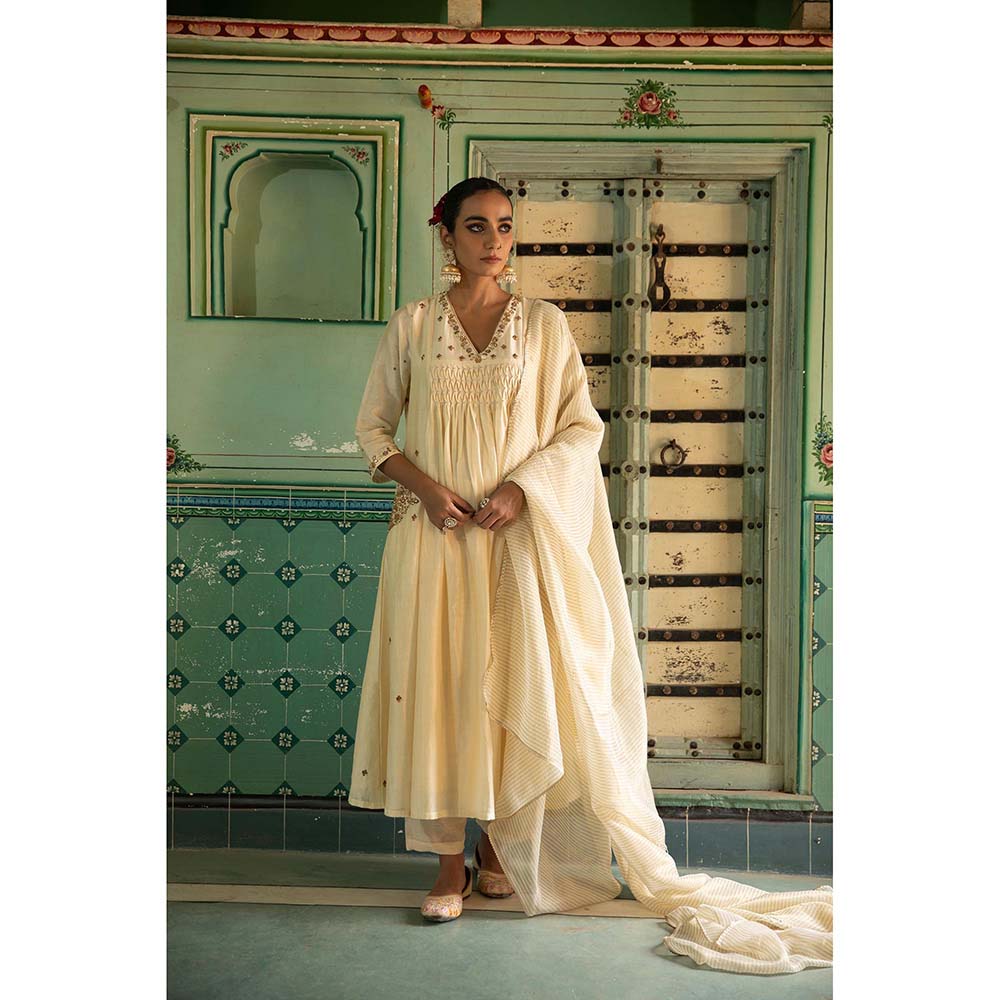 Amoree Ivory Chanderi Anarkali with Pant and Dupatta