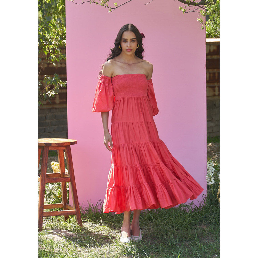 AMOSHI Beatrice Red Midi Dress With Detachable Sleeves -Vermillion (Set of 2)