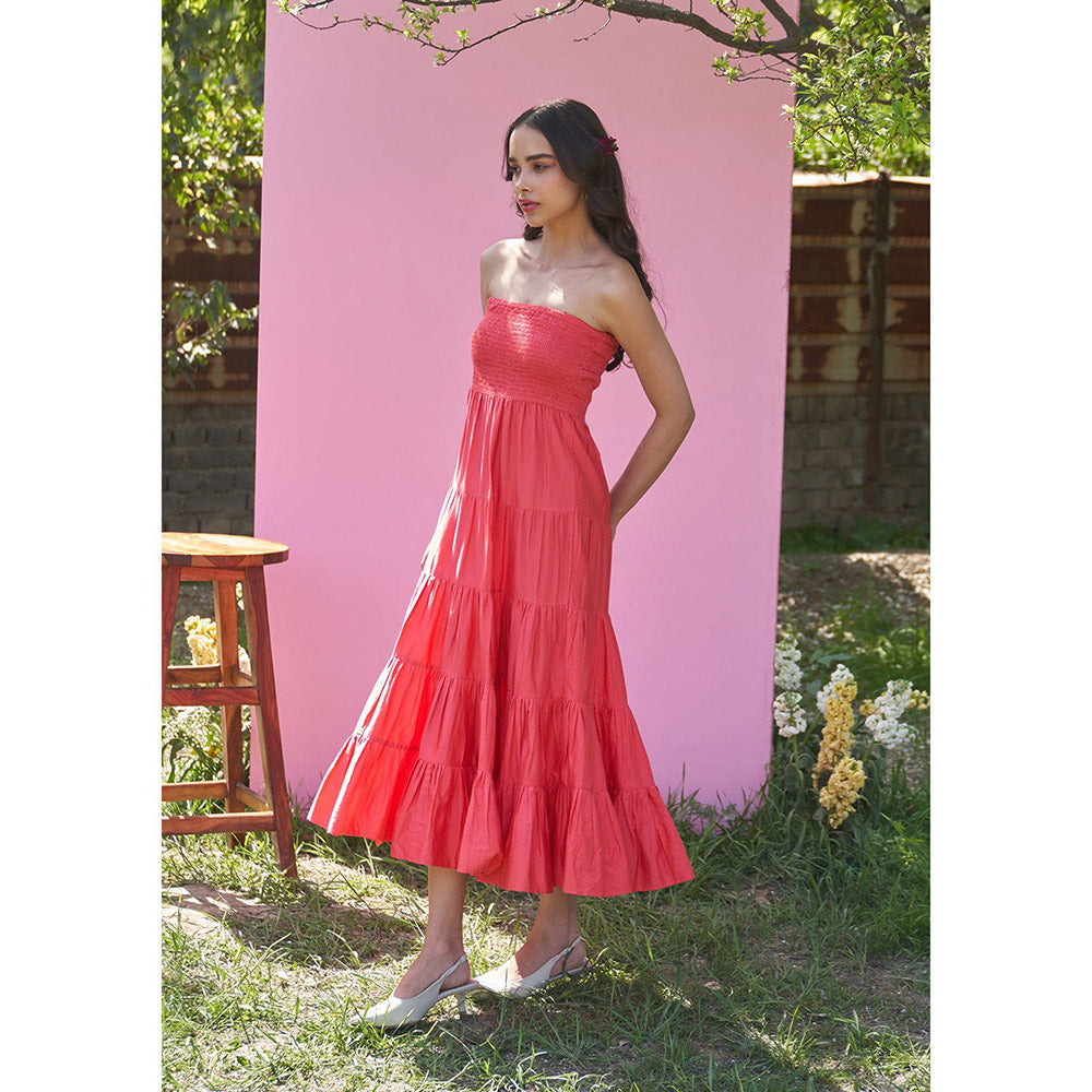 AMOSHI Beatrice Red Midi Dress With Detachable Sleeves -Vermillion (Set of 2)