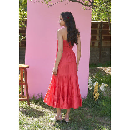 AMOSHI Beatrice Red Midi Dress With Detachable Sleeves -Vermillion (Set of 2)
